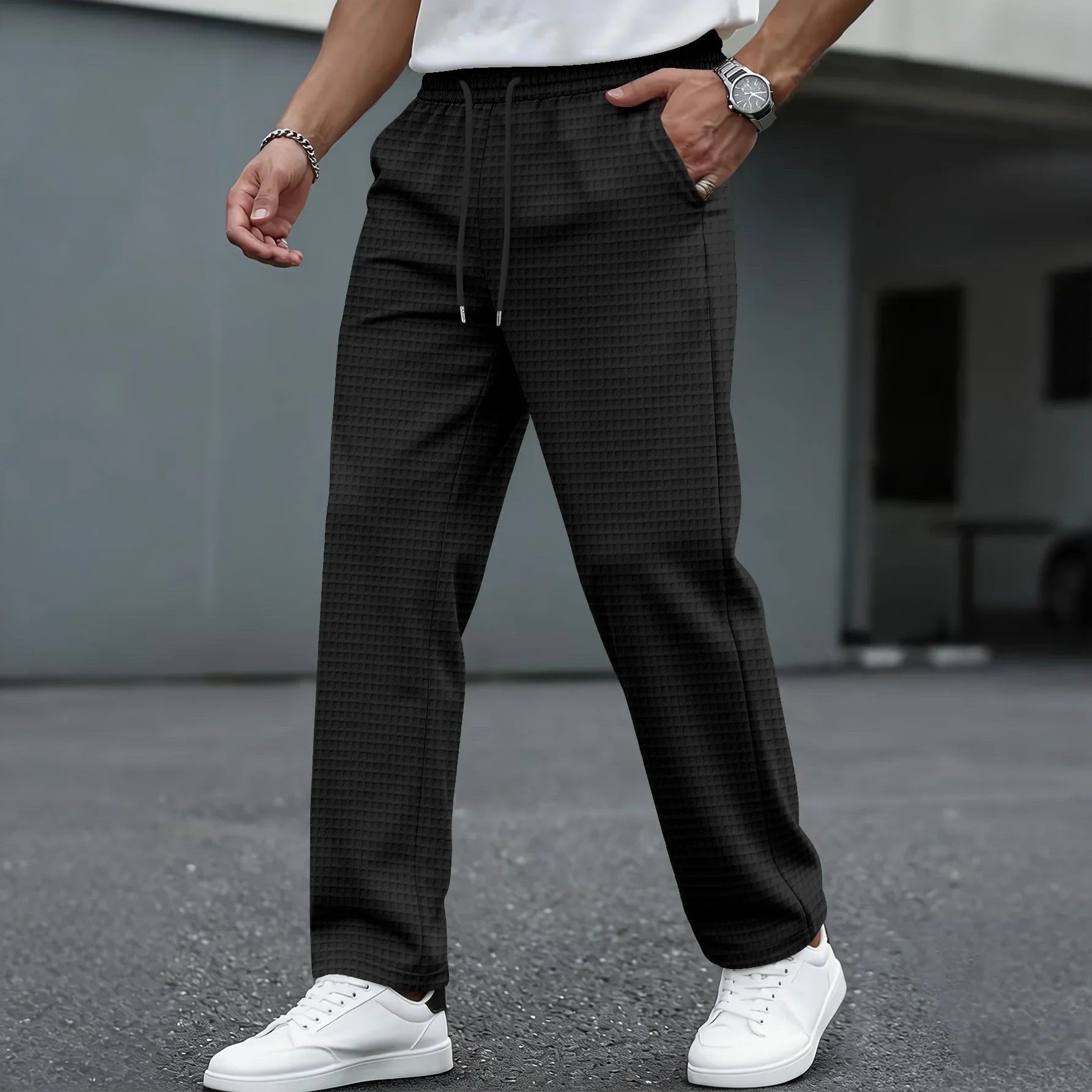 Elegante broek van wafelstructuur