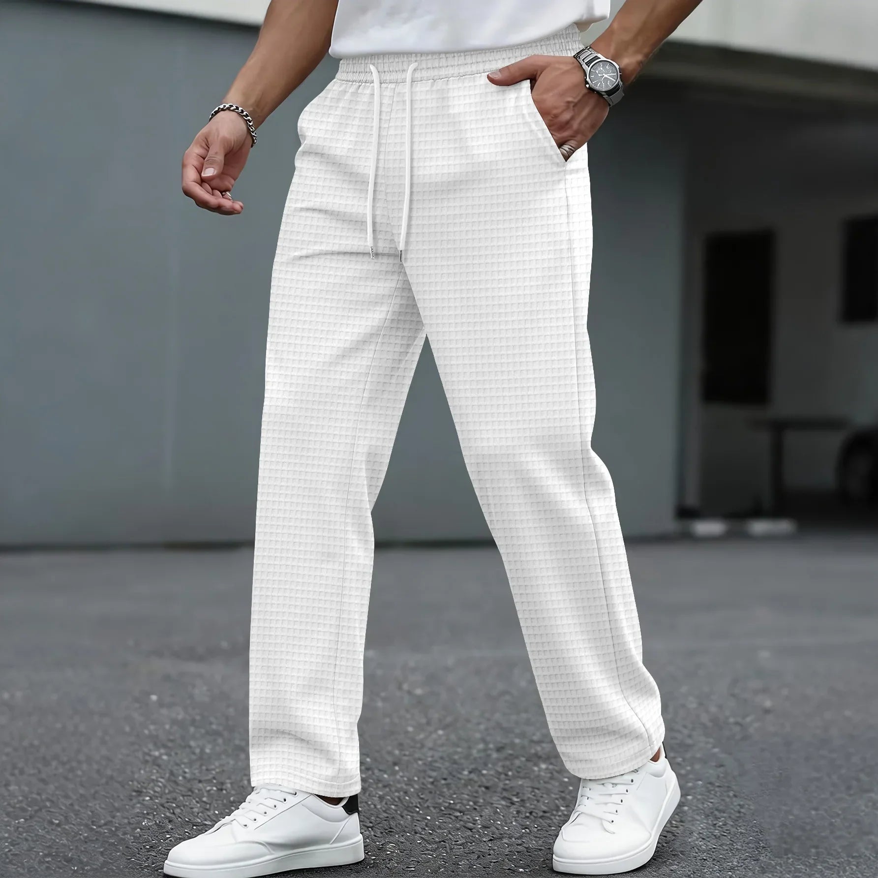 Elegante broek van wafelstructuur