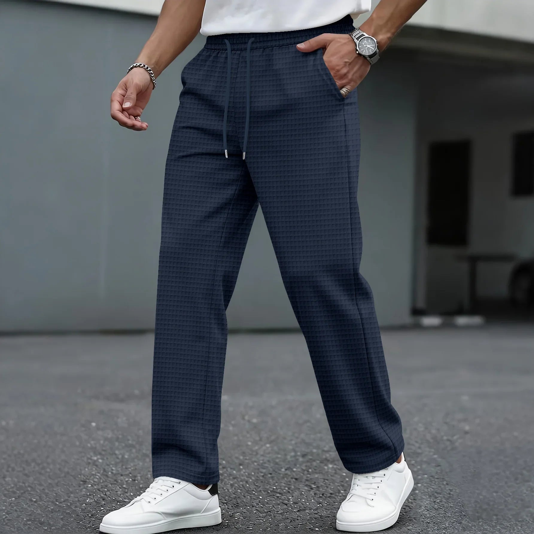 Elegante broek van wafelstructuur