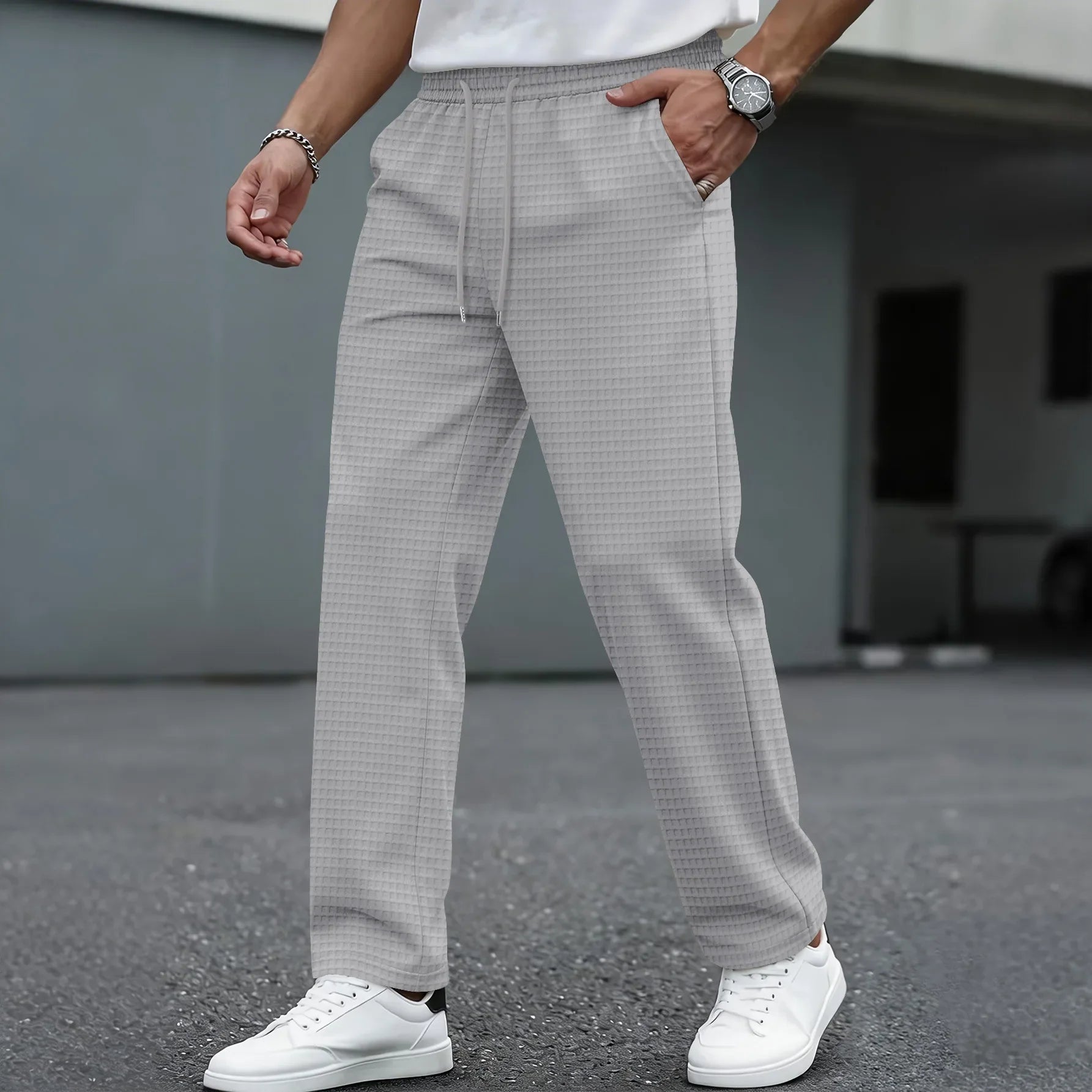 Elegante broek van wafelstructuur